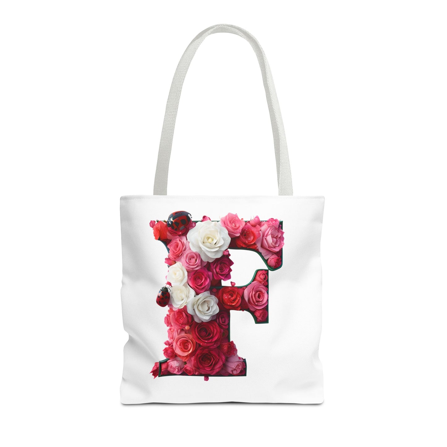 Floral Alphabet 'F' Rose and Ladybird Tote Bag