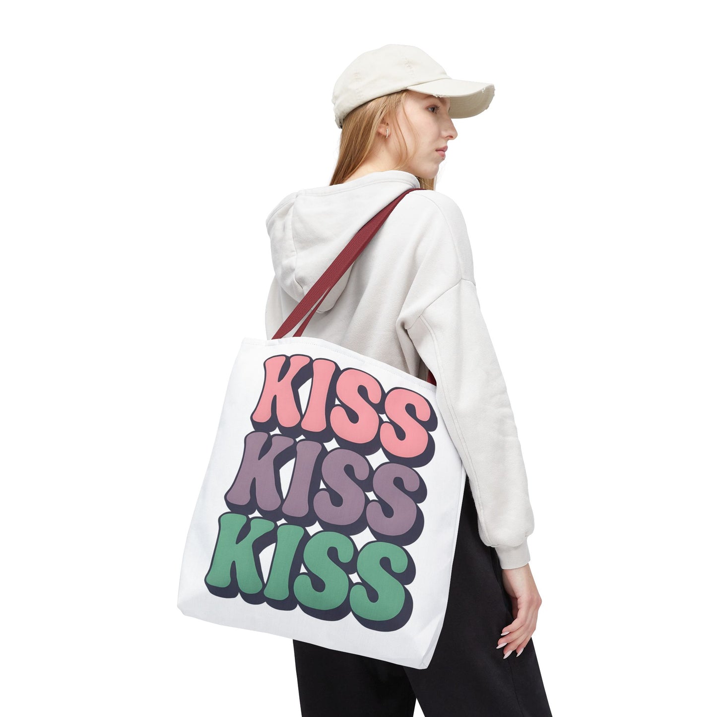 Kiss Kiss Kiss Tote Bag, Trendy Reusable Shopping Bag, Unisex Fun Everyday Bag, Valentine's Day Present