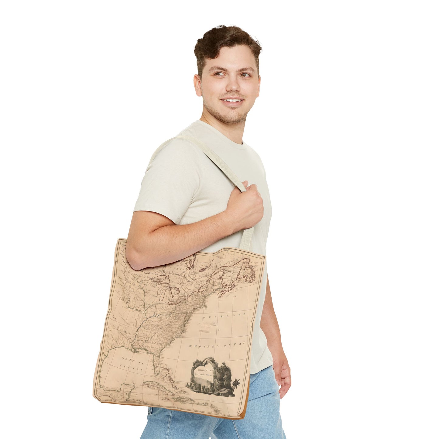 Vintage Map of North America Tote Bag, Travel and Work Bag, Gift for Him, Reusable Grocery Tote