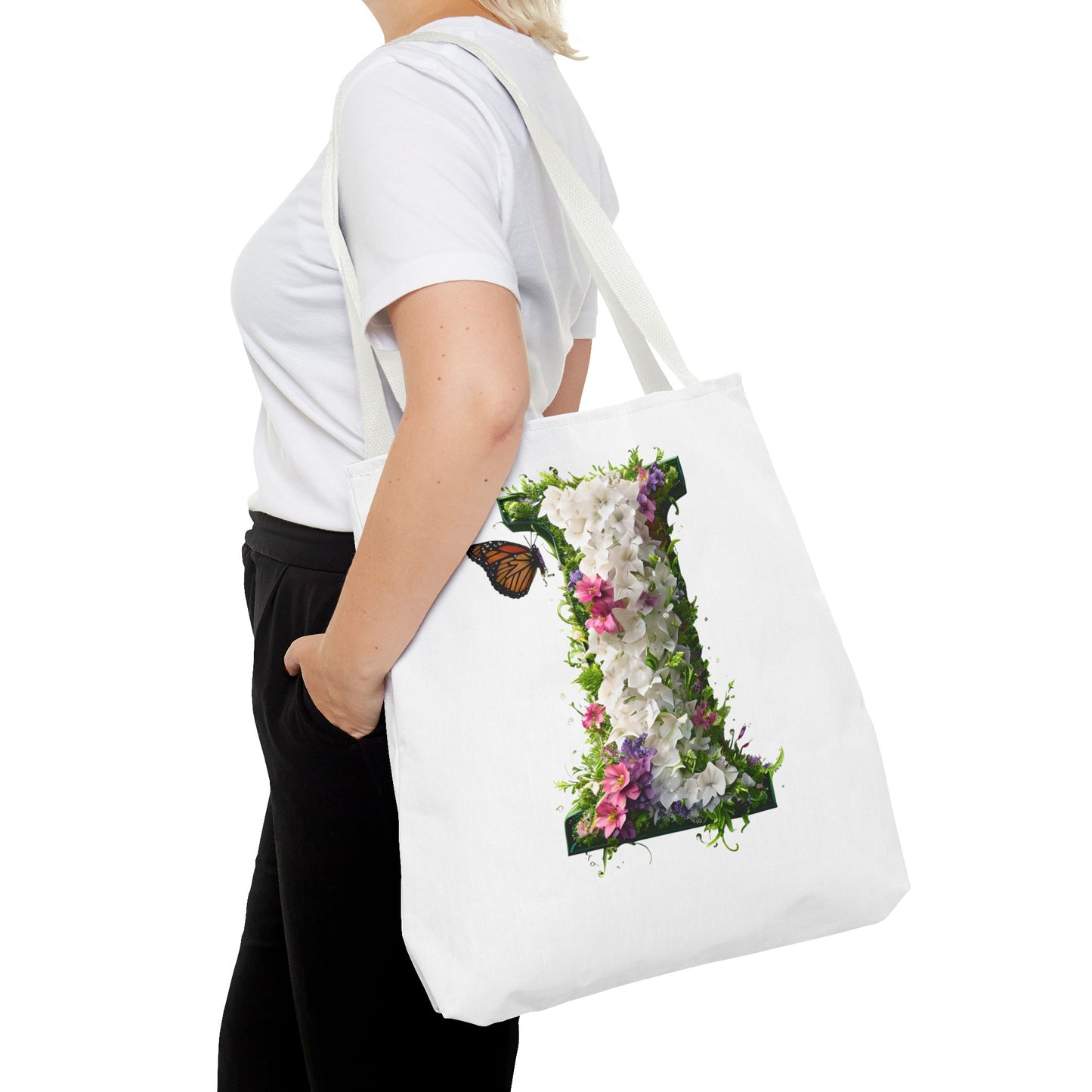 Floral Alphabet "i" Tote Bag - Stylish Accessory For Her