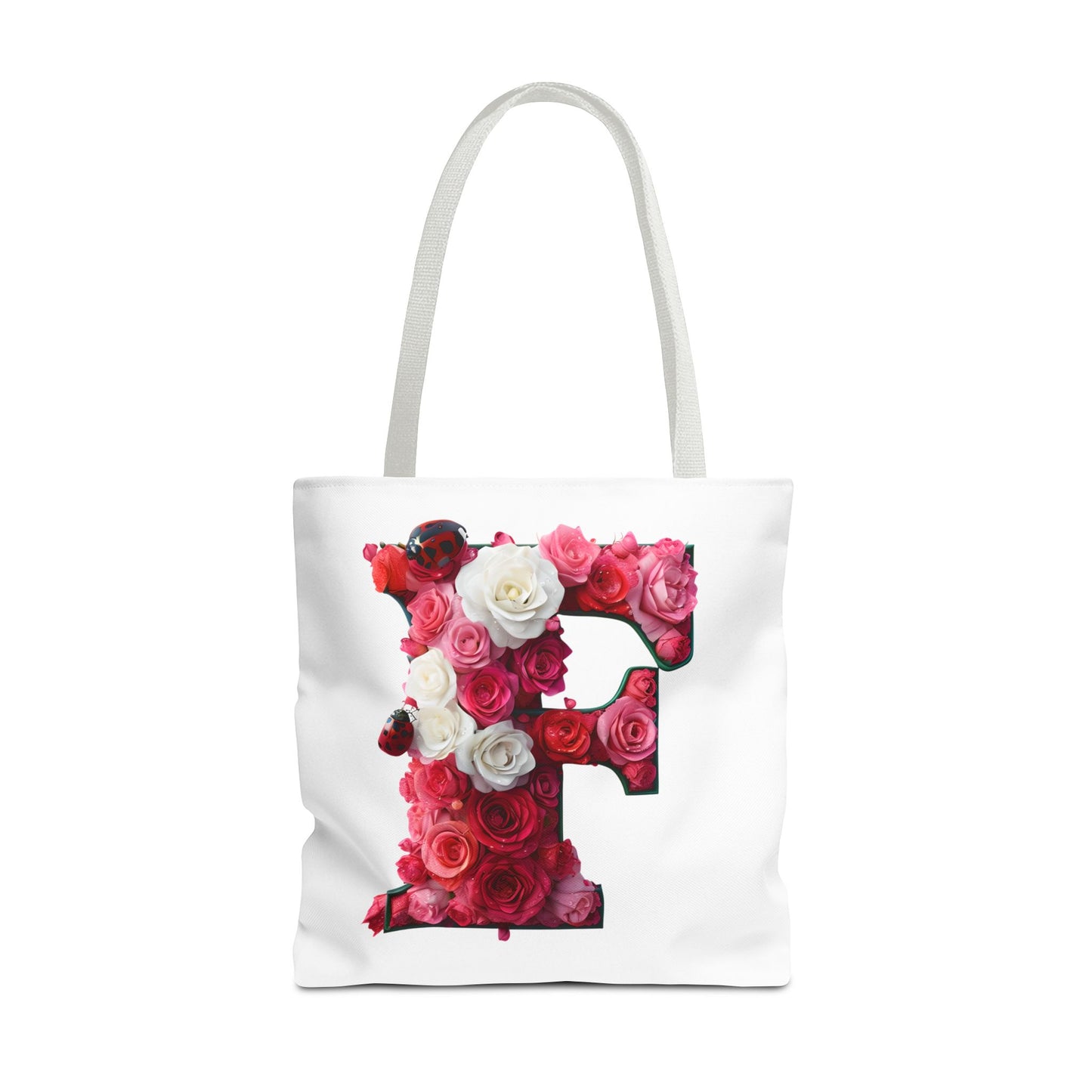 Floral Alphabet 'F' Rose and Ladybird Tote Bag
