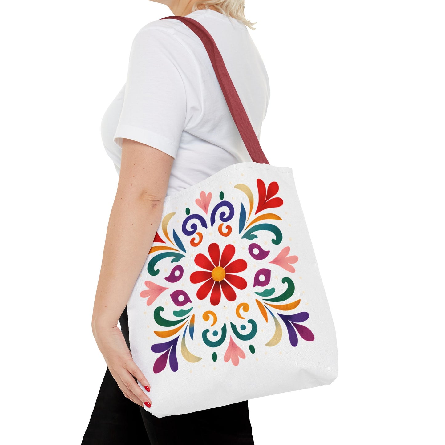 Vibrant Folk Art Floral Tote Bag, Colorful Shopping Bag, Beach Bag, Gift for Her