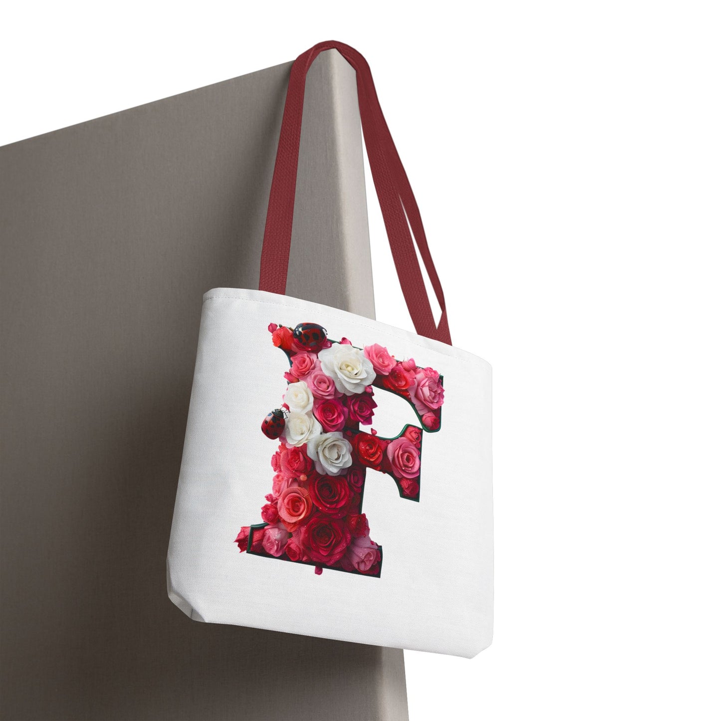 Floral Alphabet 'F' Rose and Ladybird Tote Bag