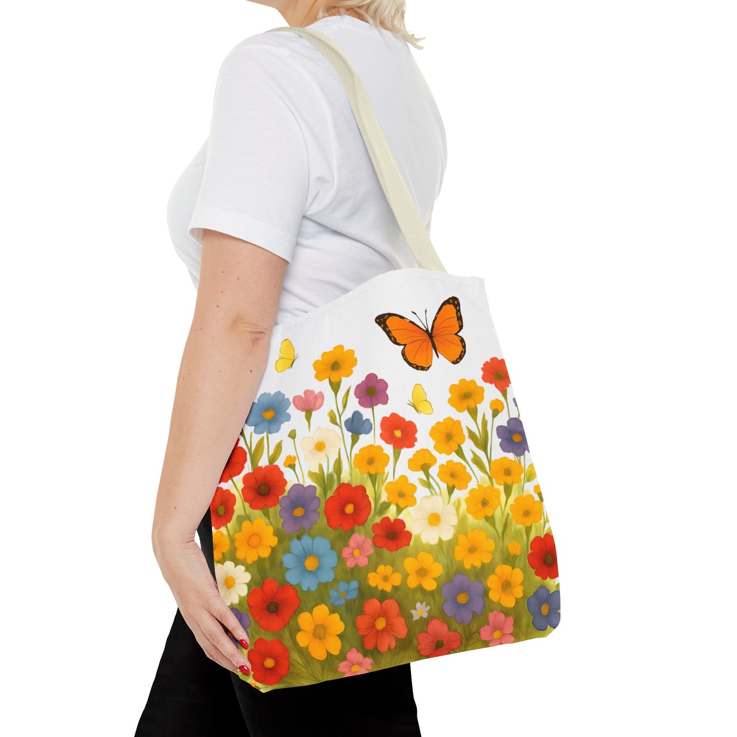 Vibrant Floral Tote Bag | Spring Tote | Polyester Easy Clean Bag | Perfect for Beach, Shopping, Gifts