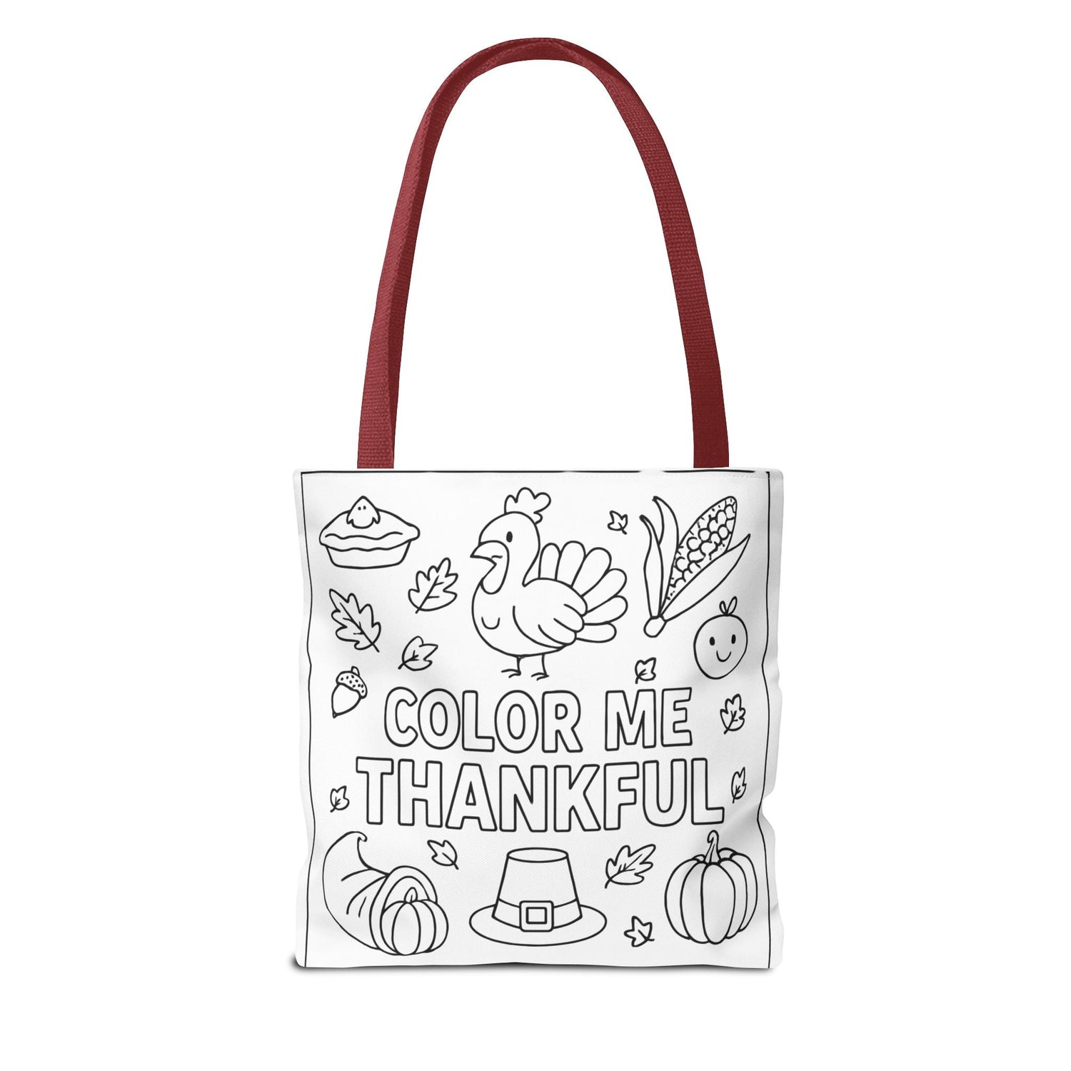 color me thankful tote bag with red handles