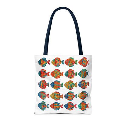Colorful Mosaic Fish Print Tote Bag, Reusable Grocery Bag, Summer Beach Accessory, Marine Life Gift, Unique Art Bag