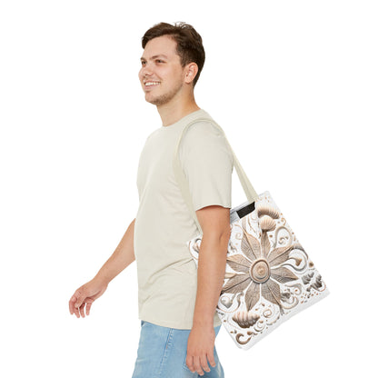 Boho Nautical Mandala Themed Geometric Design Tote Bag, Natural Toned Bag for Everyday Style, Unisex Gift