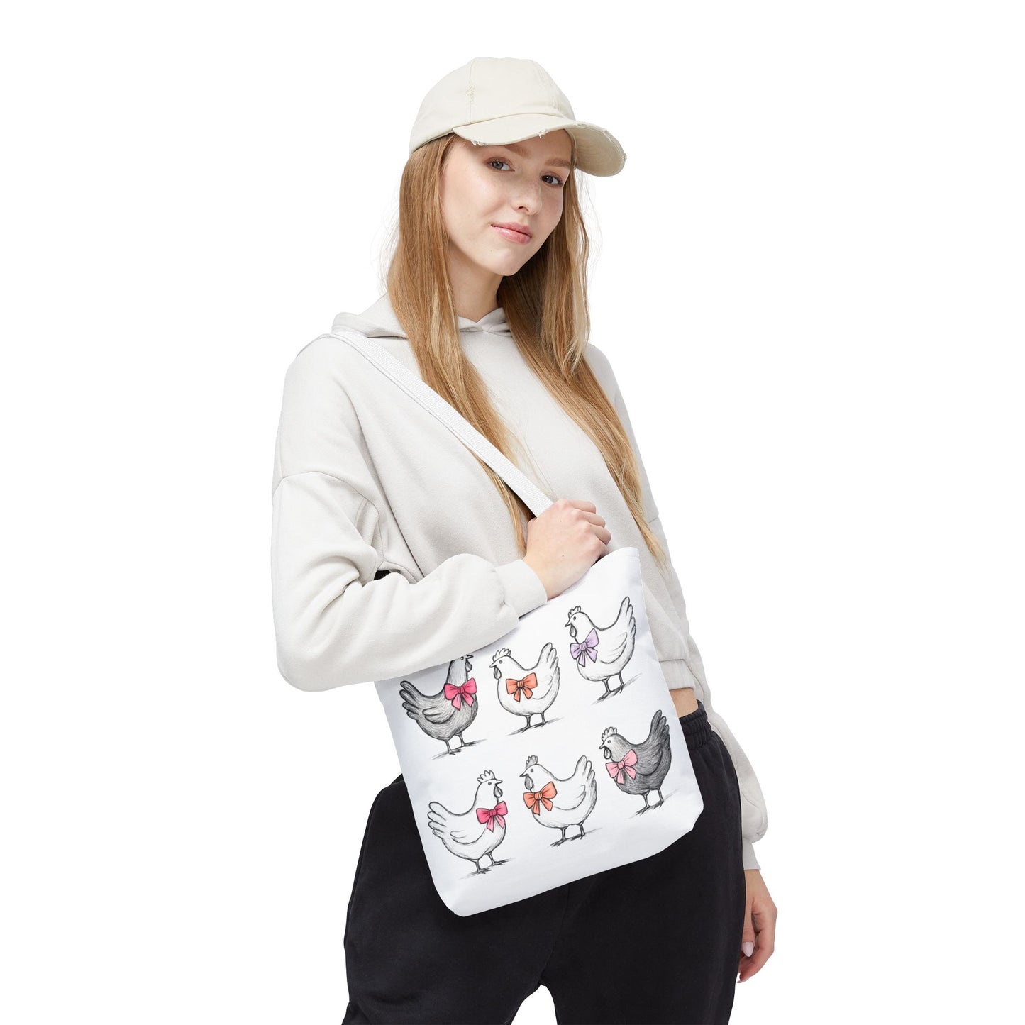 Farmyard Chicken Tote Bag, Cute Farm Animal Coquette Bow Design, Gift for Hen Lovers, Unique Tote for Everyday Use