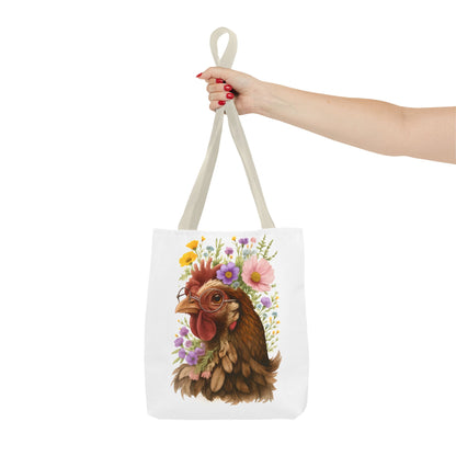 Floral Chicken Tote Bag, Farmhouse Decor, Gifts for Chicken Lovers, Cute Animal Tote, Spring and Summer Bags