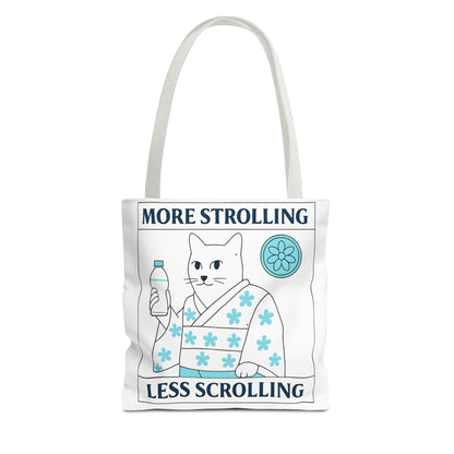 Japanese Cat-Themed Tote Bag - More Strolling Less Scrolling, Cute Gift, Reusable Shopping Bag, Animal Lover's Accessory