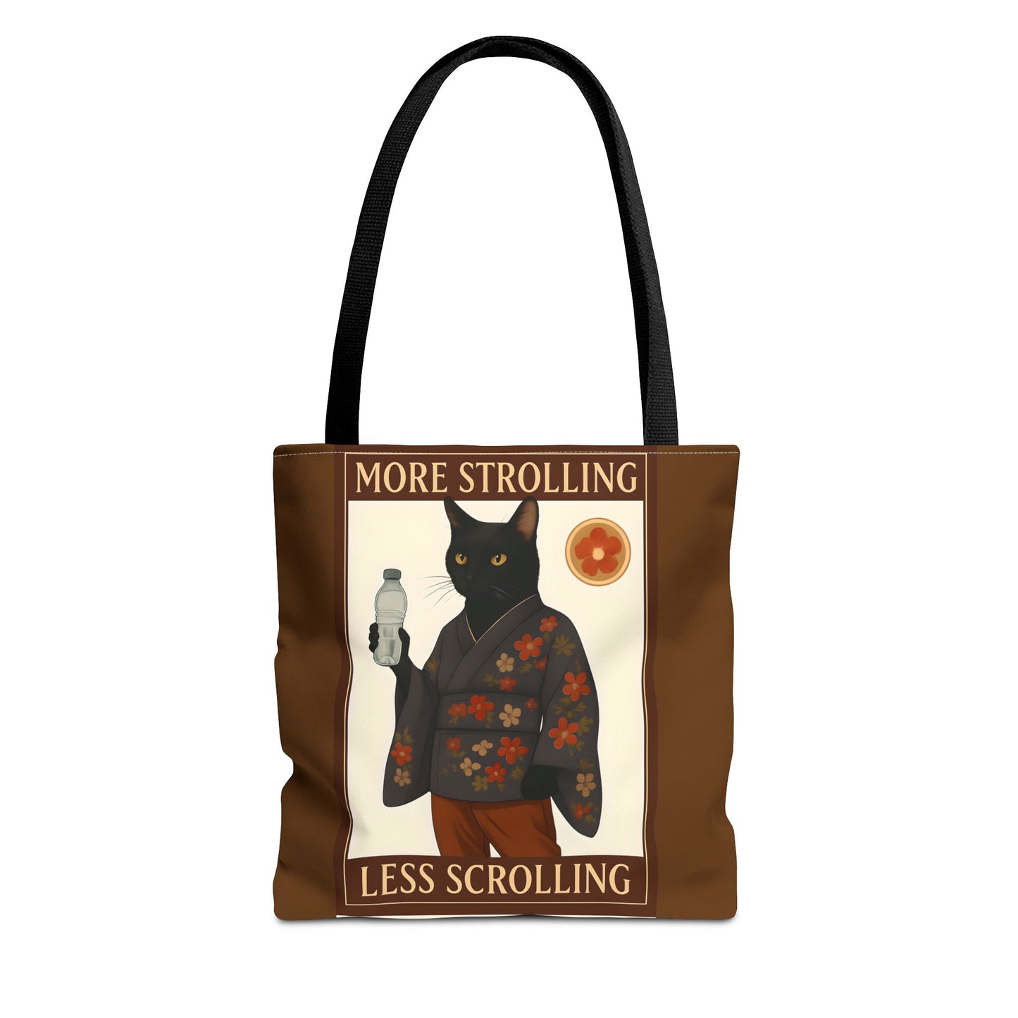 More Strolling Less Scrolling Cat Tote Bag – Cute Black Cat Design for Cat Lovers