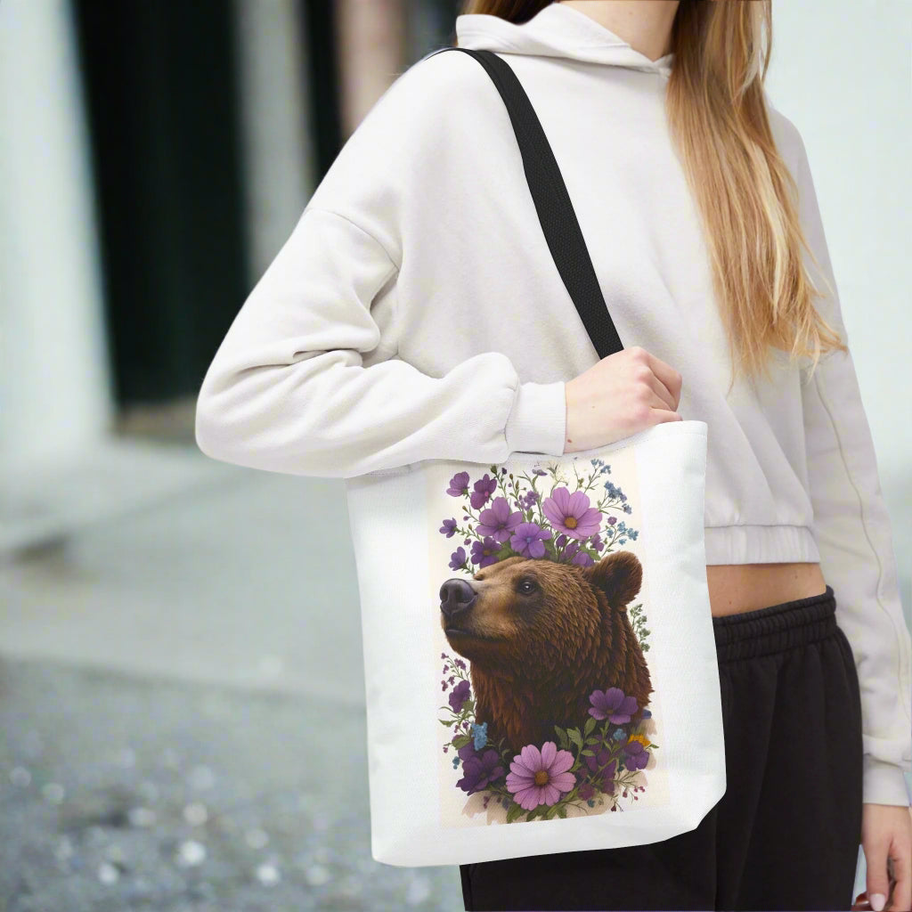 floral bear tote bag