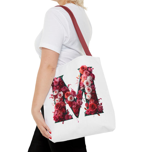 Floral Alphabet 'M' Tote Bag  for Every Occasion, Gift For Her