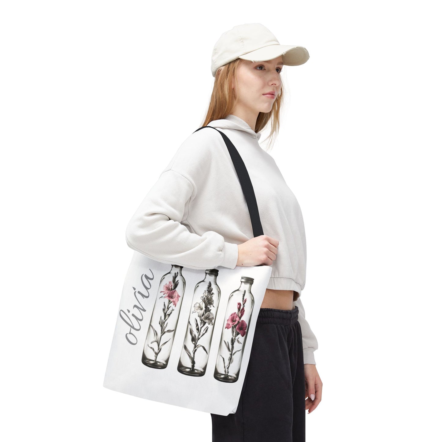 Personalize Gladiolus Birth Month Flower Tote Bag, Eco-Friendly Reusable Grocery Shopping Bag, Floral Design Handbag