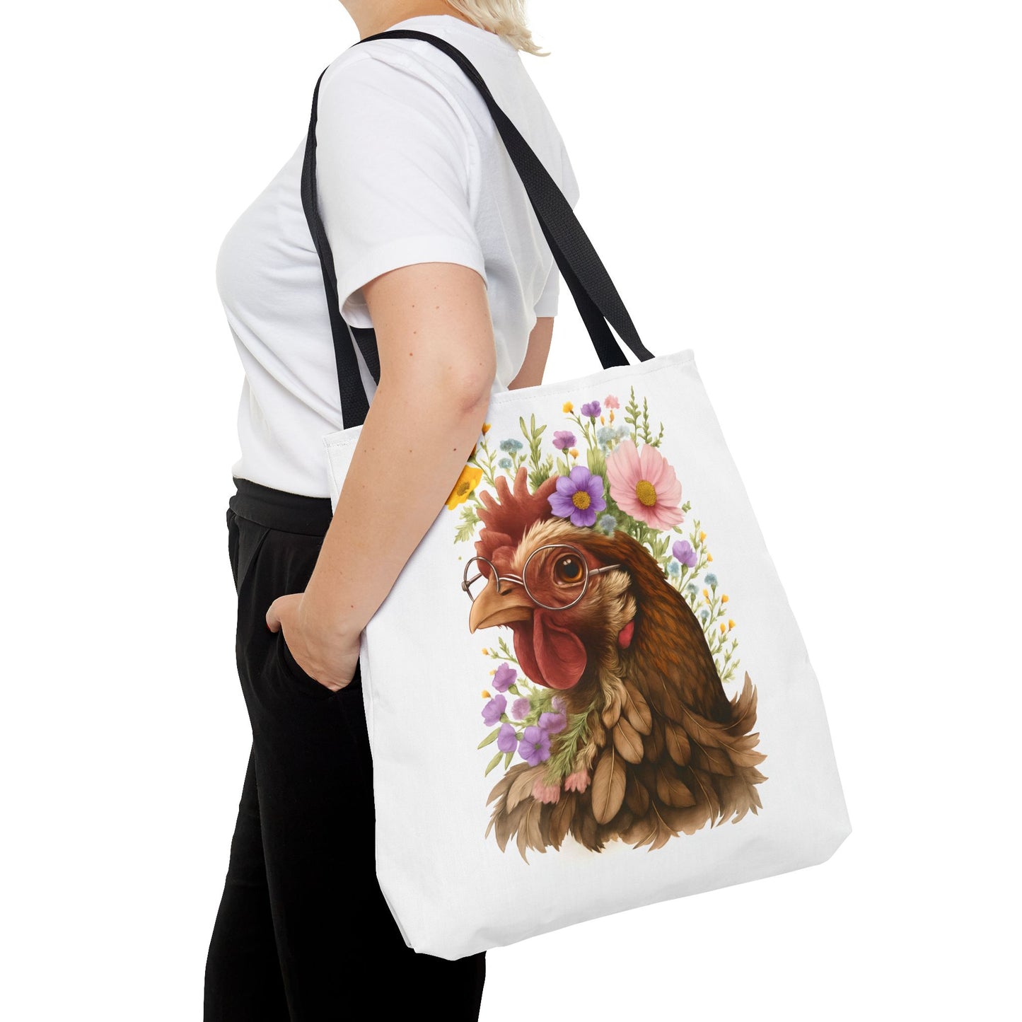 Floral Chicken Tote Bag, Farmhouse Decor, Gifts for Chicken Lovers, Cute Animal Tote, Spring and Summer Bags