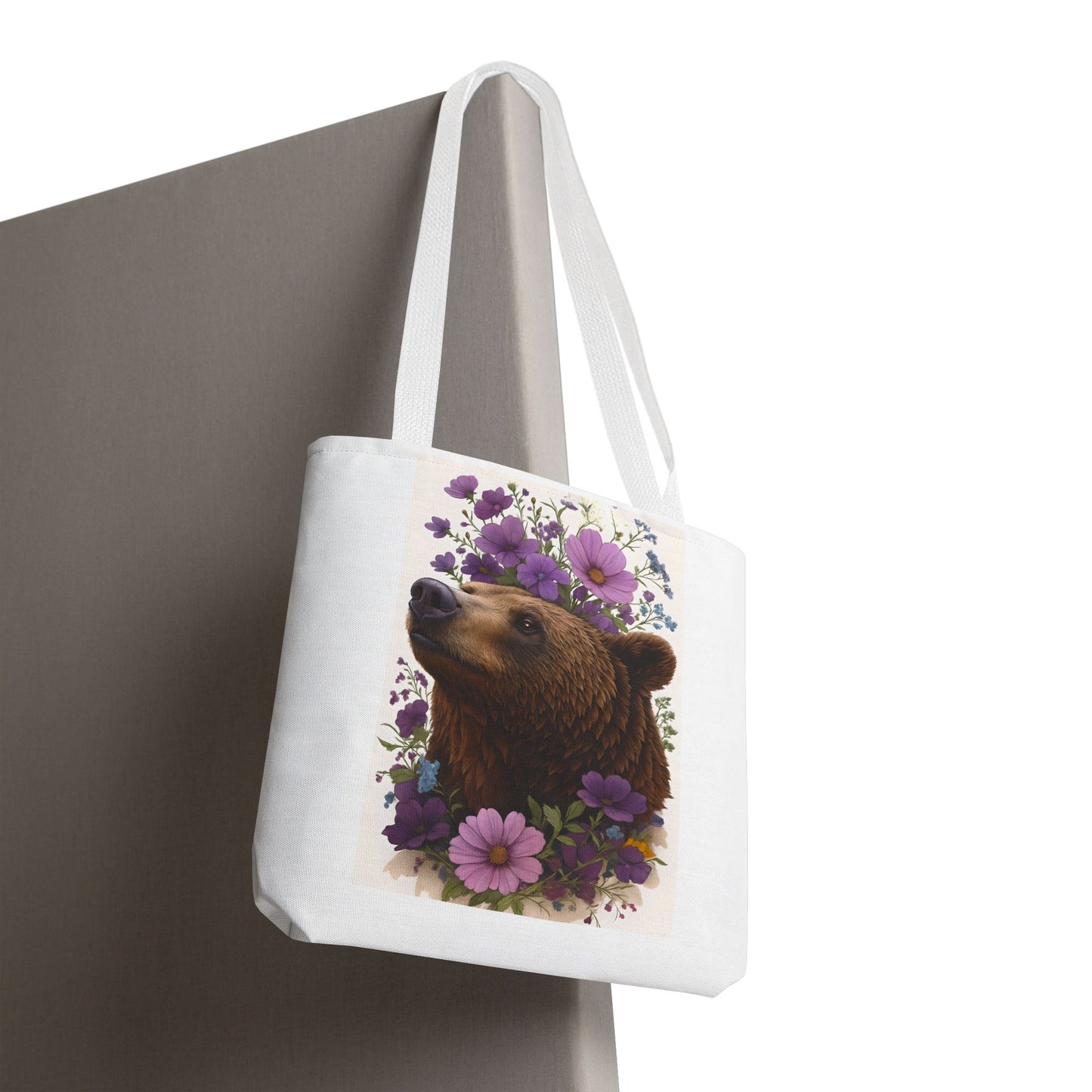 Floral Bear Tote Bag, Gift for Animal Lovers, Boho Bag for Daily Use