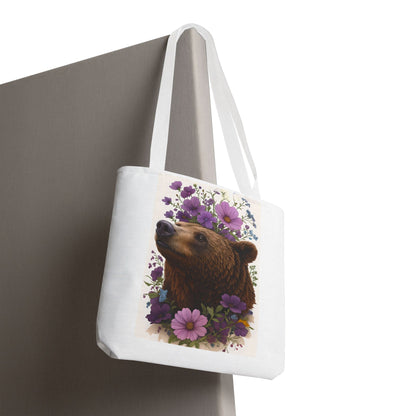 Floral Bear Tote Bag, Gift for Animal Lovers, Boho Bag for Daily Use