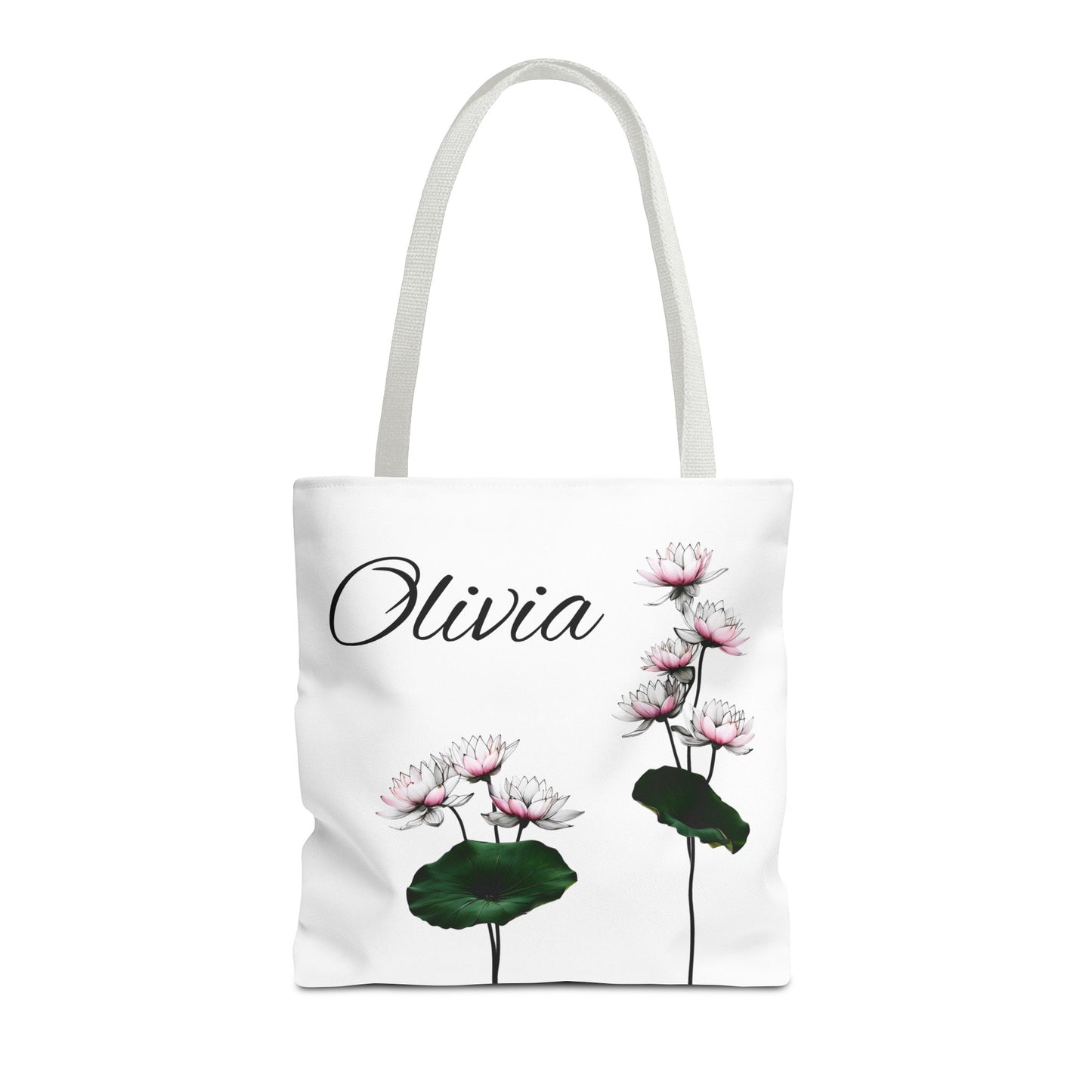 Personalized Water Lily Tote Bag, Eco-Friendly Reusable Shopping Bag, Custom Name Bag for July Birth Month Flower