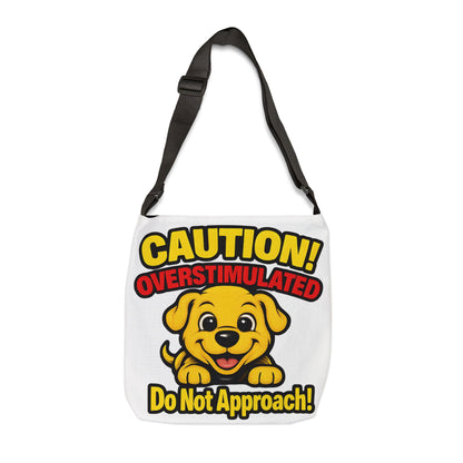 Caution! Overstimulated Dog Adjustable Tote Bag, Funny Pet Lover Gift, Dog Owner Accessory, Unique Dog-Themed Bag, Great for Dog Lovers