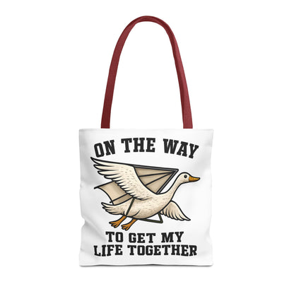 Hang Gliding Goose Tote Bag, On The Way To Get My Life Together Tote, Motivational Bag, Quirky Bag, Gift for Friends