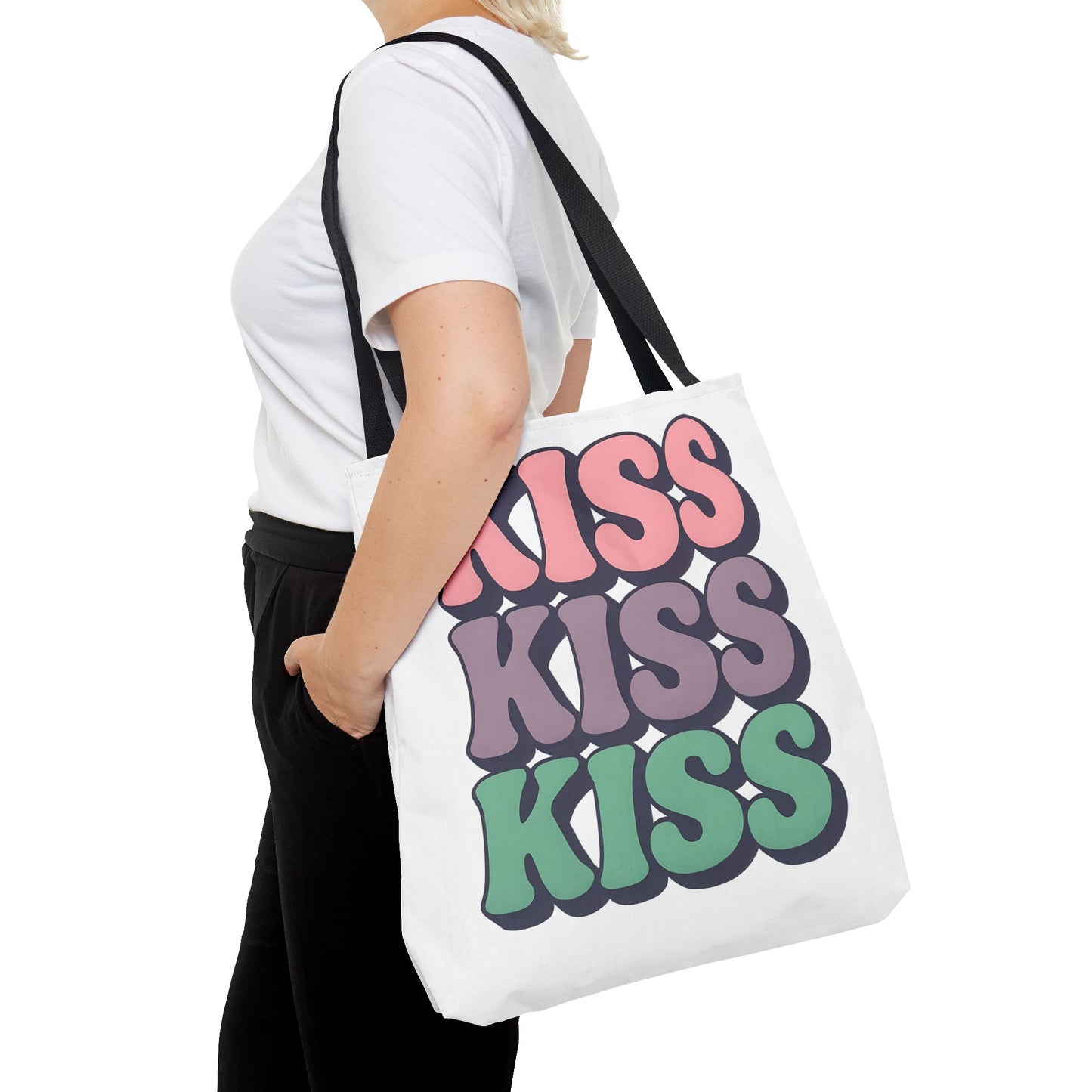 Kiss Kiss Kiss Tote Bag, Trendy Reusable Shopping Bag, Unisex Fun Everyday Bag, Valentine's Day Present