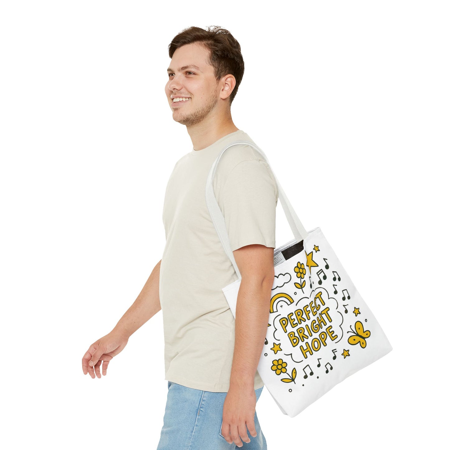 Sunshine Vibes Doodle Tote Bag, Perfect Bright Hope Tote, Eco-Friendly Shopping Bag, Inspirational Gift, Butterfly Print Bag