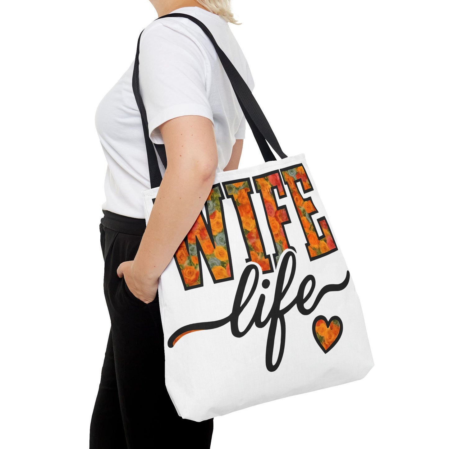 Floral Wife Life Tote Bag, Fun Gift for Spouses, Everyday Use, Beach Bag, Shopping Tote, Marriage Celebration