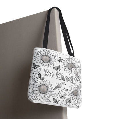 Be Kind Coloring Page Tote Bag for Kids Eco-Friendly Shopping, Children's Art Bag, Nature Lover's Tote, Inspirational Everyday Bag