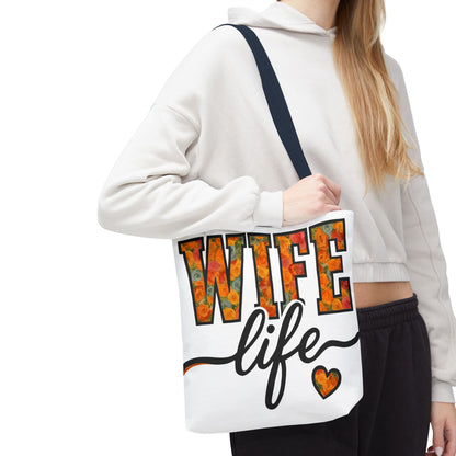 Floral Wife Life Tote Bag, Fun Gift for Spouses, Everyday Use, Beach Bag, Shopping Tote, Marriage Celebration