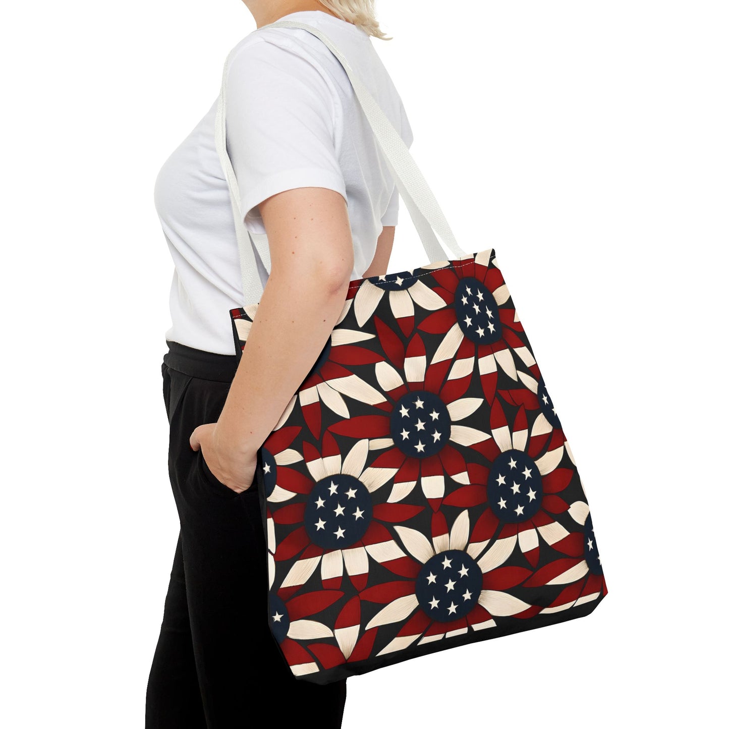 American Patriotic Tote Bag, Best Dad Gift, AOP Tote Bag, Red White Blue Handbag, Foldable Eco-Friendly Grocery Bag