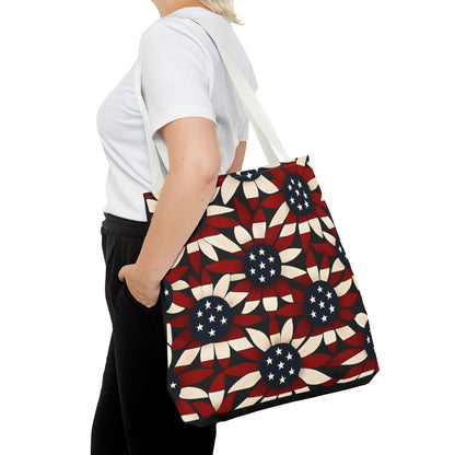 American Patriotic Tote Bag, Best Dad Gift, AOP Tote Bag, Red White Blue Handbag, Foldable Eco-Friendly Grocery Bag