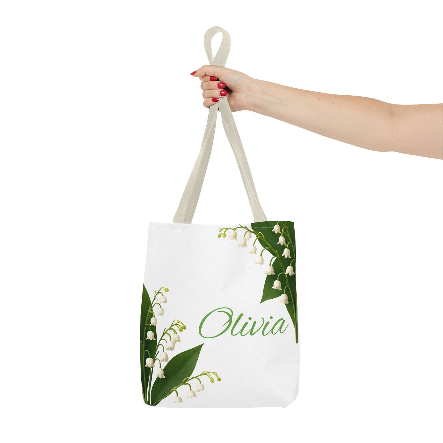 Personalized Birth Month Flower Tote Bag, Custom Name Tote, Eco-Friendly Grocery Shopping Bag, May Lily of the Valley Design