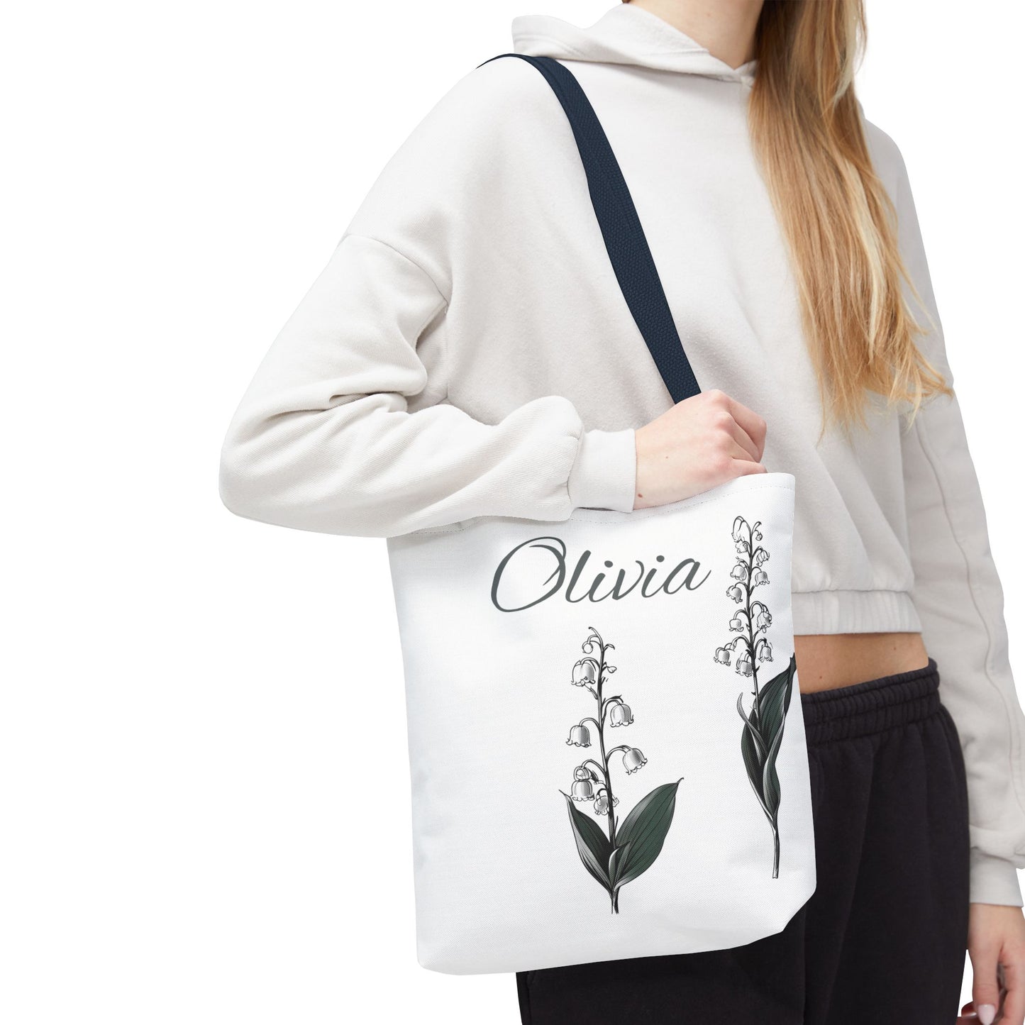 Personalized Lily of the Valley Tote Bag - Eco-friendly Reusable Shopping Tote, May Birth Month Flower Gift, Women’s Accessory