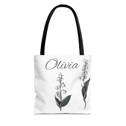 Personalized Lily of the Valley Tote Bag - Eco-friendly Reusable Shopping Tote, May Birth Month Flower Gift, Women’s Accessory
