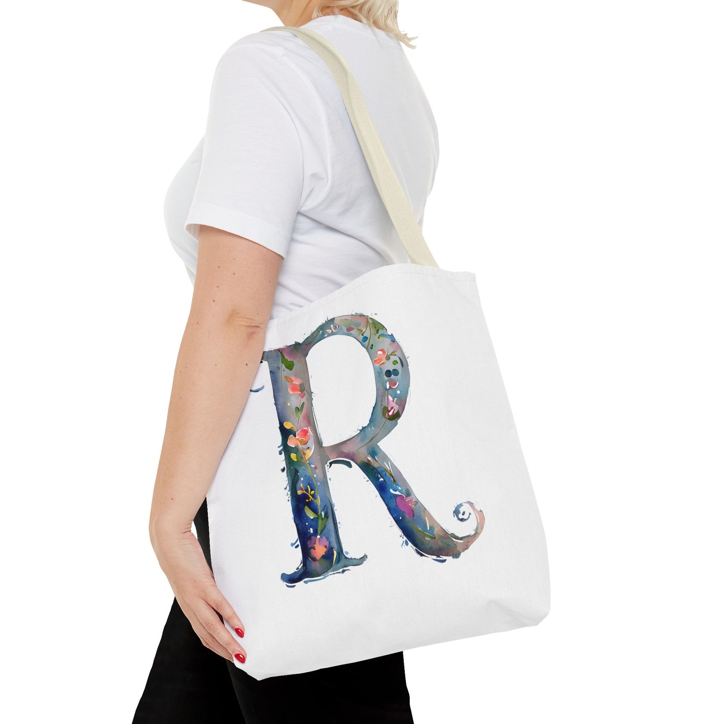 Watercolor Alphabet 'R' Tote Bag, Stylish Everyday Carryall