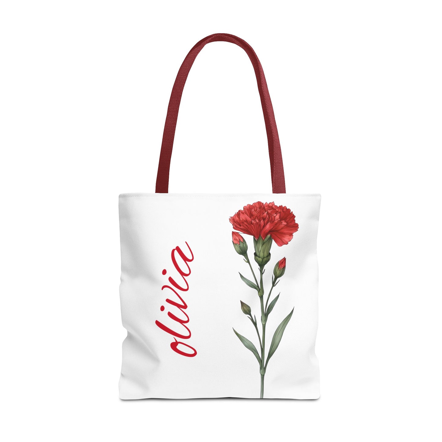 Personalized January Carnation Birth Month Flower Tote Bag, Custom Name Tote, Eco-Friendly Grocery Shopping Bag, Gift for Her