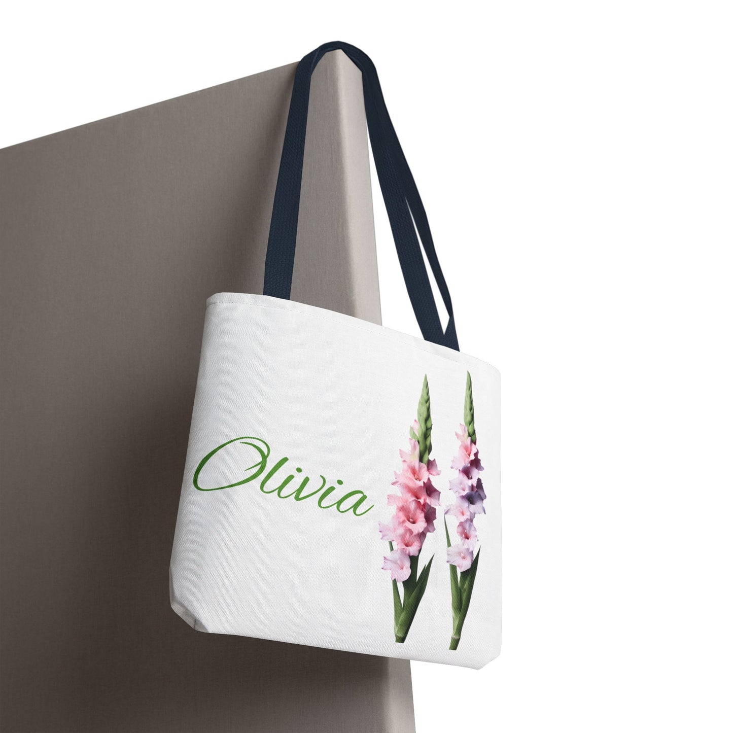 Personalized Gladiolus Floral Tote Bag - Custom Name Bag, August Birth Month Flower Design, Reusable Eco-Friendly Shopper
