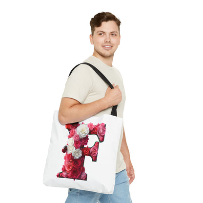 Floral Alphabet 'F' Rose and Ladybird Tote Bag