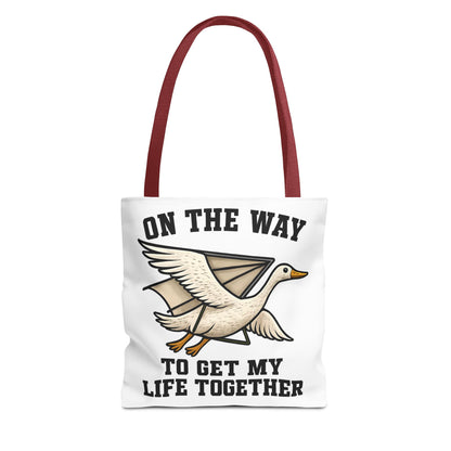 Hang Gliding Goose Tote Bag, On The Way To Get My Life Together Tote, Motivational Bag, Quirky Bag, Gift for Friends