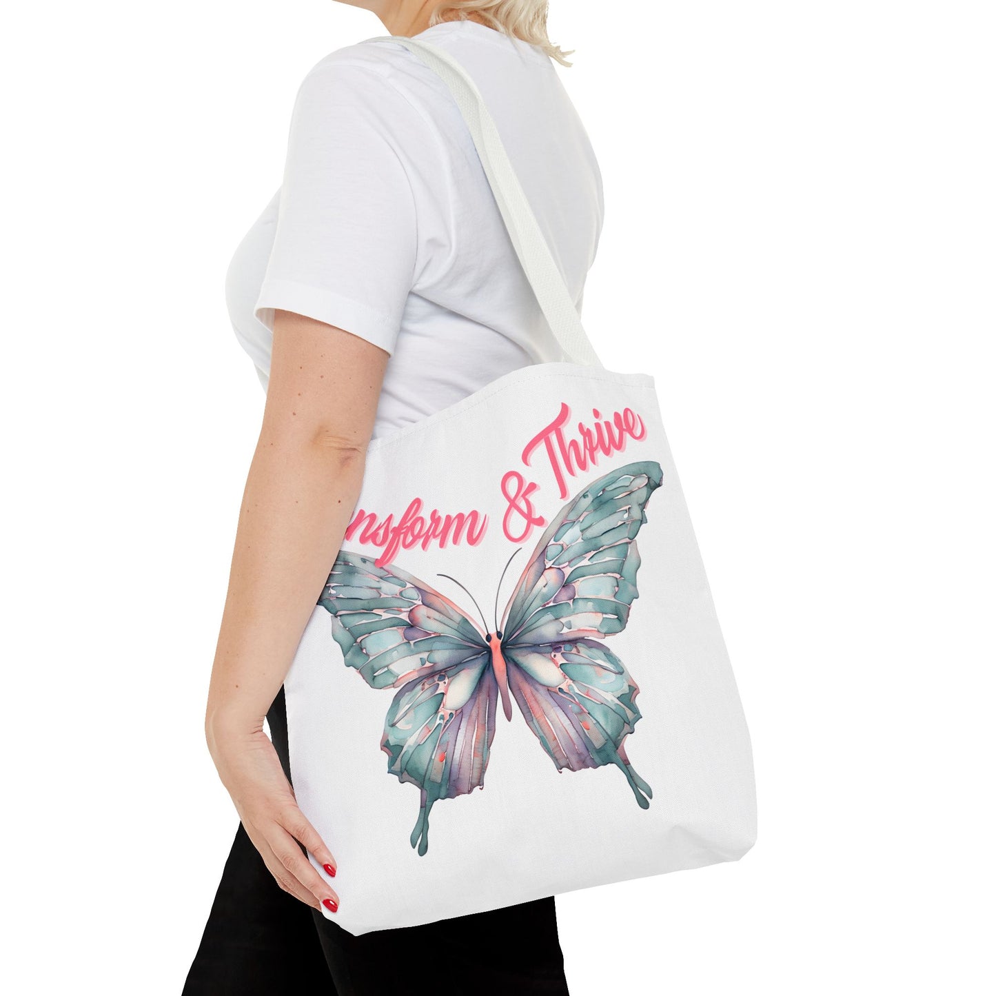 Transform & Thrive Butterfly Tote Bag, Reusable Grocery Bag, Inspirational Statement Bag, Summer Essential, Travel Companion