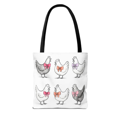 Farmyard Chicken Tote Bag, Cute Farm Animal Coquette Bow Design, Gift for Hen Lovers, Unique Tote for Everyday Use