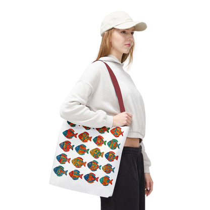 Colorful Mosaic Fish Print Tote Bag, Reusable Grocery Bag, Summer Beach Accessory, Marine Life Gift, Unique Art Bag