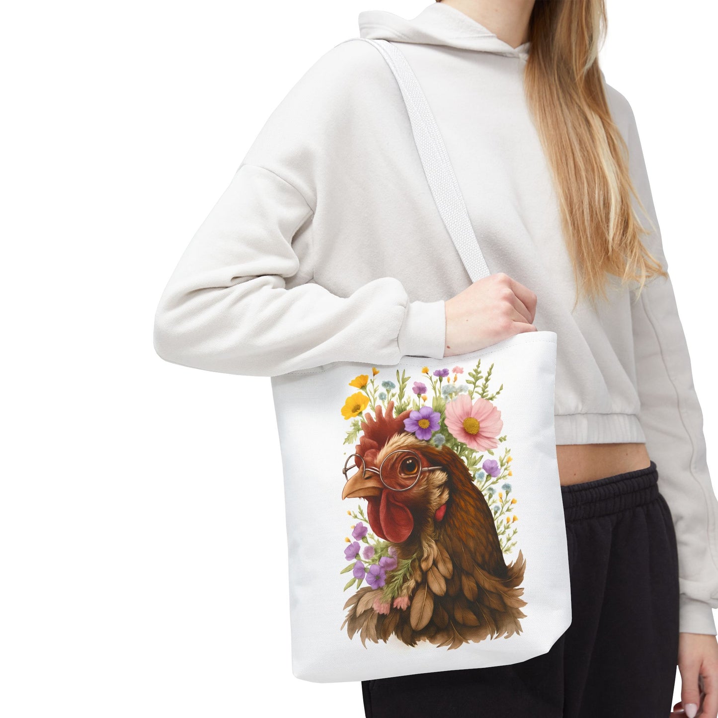 Floral Chicken Tote Bag, Farmhouse Decor, Gifts for Chicken Lovers, Cute Animal Tote, Spring and Summer Bags