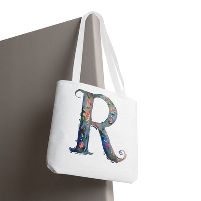 Watercolor Alphabet 'R' Tote Bag, Stylish Everyday Carryall