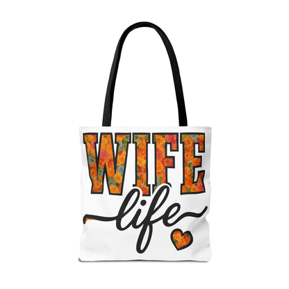 Floral Wife Life Tote Bag, Fun Gift for Spouses, Everyday Use, Beach Bag, Shopping Tote, Marriage Celebration