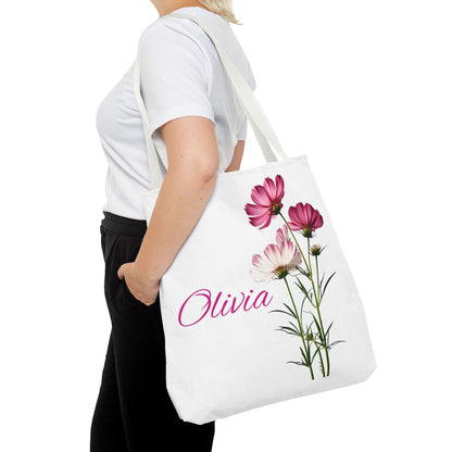Floral Personalized Tote Bag, Custom October Birth Month Flower Design , Eco-Friendly Reusable Shopping Bag, Gift for Women
