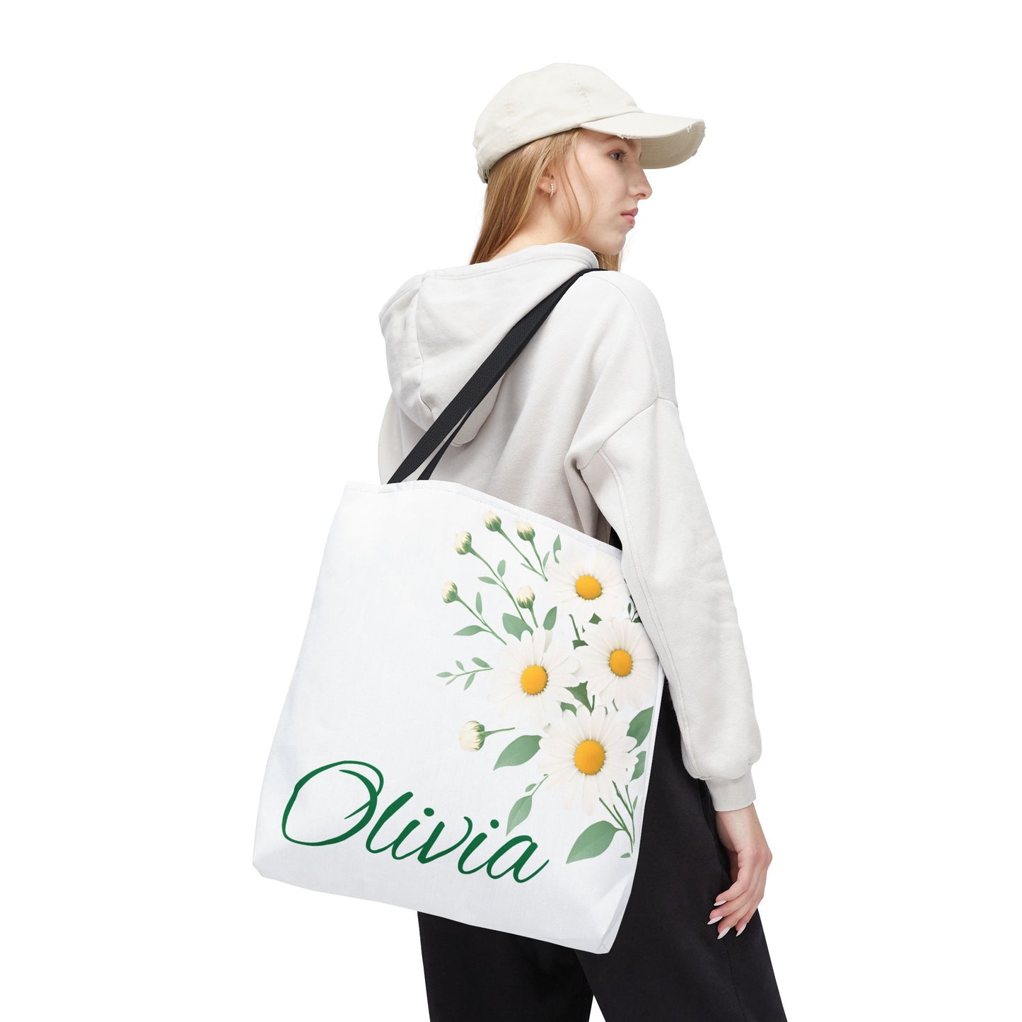 Personalized April Daisy Tote Bag, Custom Name Gift For Her, Birth Month Flower Design, Eco-Friendly Grocery Shopping Bag