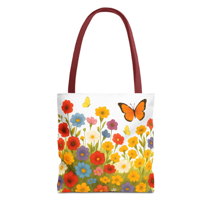 Vibrant Floral Tote Bag | Spring Tote | Polyester Easy Clean Bag  | Perfect for Beach, Shopping, Gifts