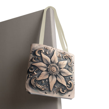 Earthy Symmetrical Floral Tote Bag, Metallic Design Boho Style, Eco-Friendly Reusable Shopping, Beach, Travel, Art Print, Gift for Her