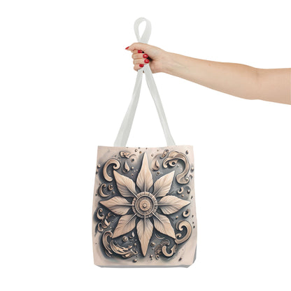 Earthy Symmetrical Floral Tote Bag, Metallic Design Boho Style, Eco-Friendly Reusable Shopping, Beach, Travel, Art Print, Gift for Her